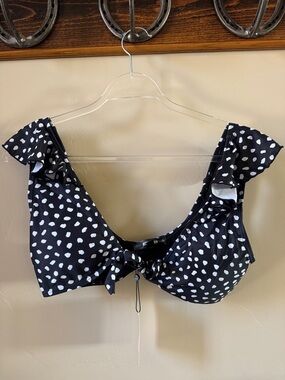Missguided Black & White Polka Dot Ruffle Tie Bikini Top